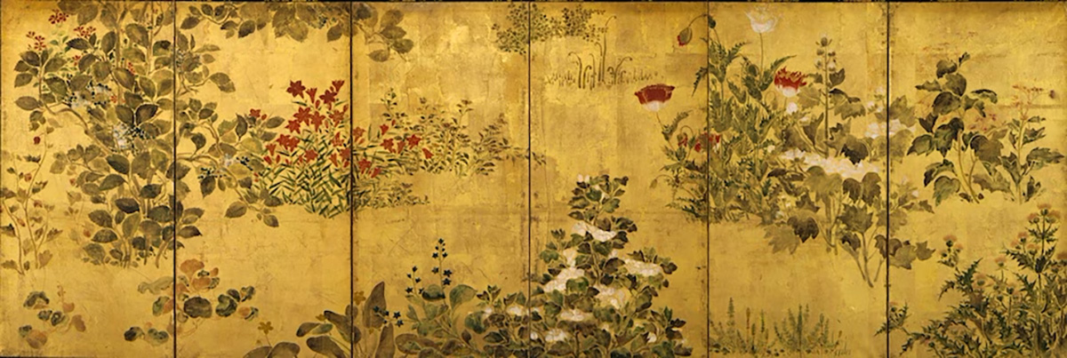 伝 俵屋宗雪『四季草花図屏風』（公益財団法人 東京富士美術館所蔵）